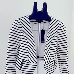 Woman Stripe Open Front Waterfall Crop Blazer Coat